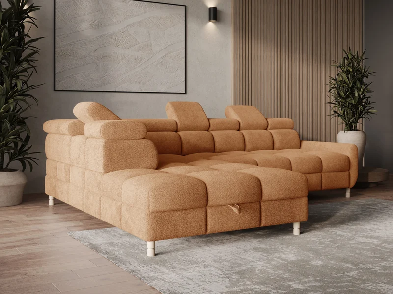 Ecksofa – Bun – Schlafsofa mit Bettkasten, Bouclé Arena, 276 × 209 cm