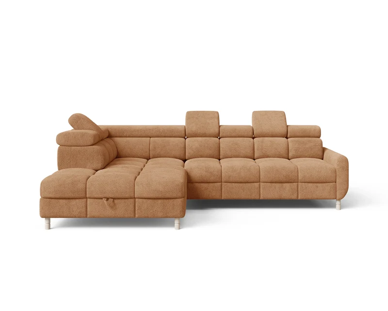 Ecksofa – Bun – Schlafsofa mit Bettkasten, Bouclé Arena, 276 × 209 cm