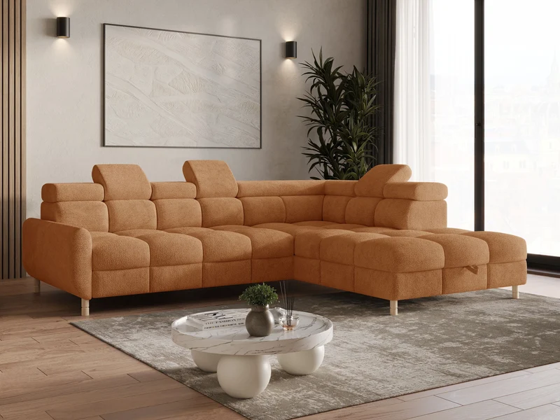 Ecksofa – Bun – Schlafsofa mit Bettkasten, Bouclé Arena, 276 × 209 cm
