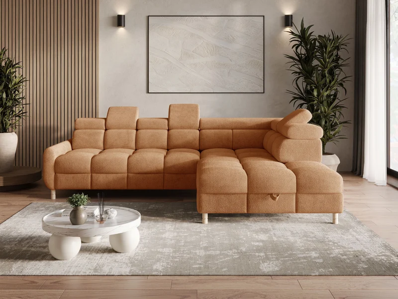 Ecksofa – Bun – Schlafsofa mit Bettkasten, Bouclé Arena, 276 × 209 cm