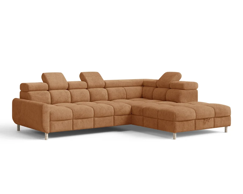 Ecksofa – Bun – Schlafsofa mit Bettkasten, Bouclé Arena, 276 × 209 cm