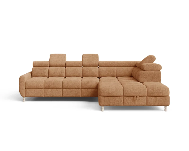 Ecksofa – Bun – Schlafsofa mit Bettkasten, Bouclé Arena, 276 × 209 cm