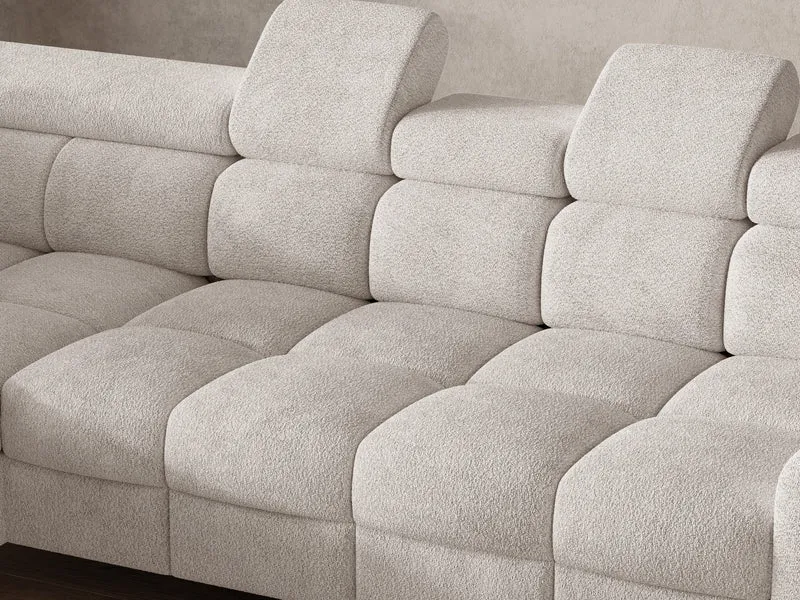 Ecksofa – Bun – Schlafsofa mit Bettkasten, Bouclé Arena, 276 × 209 cm