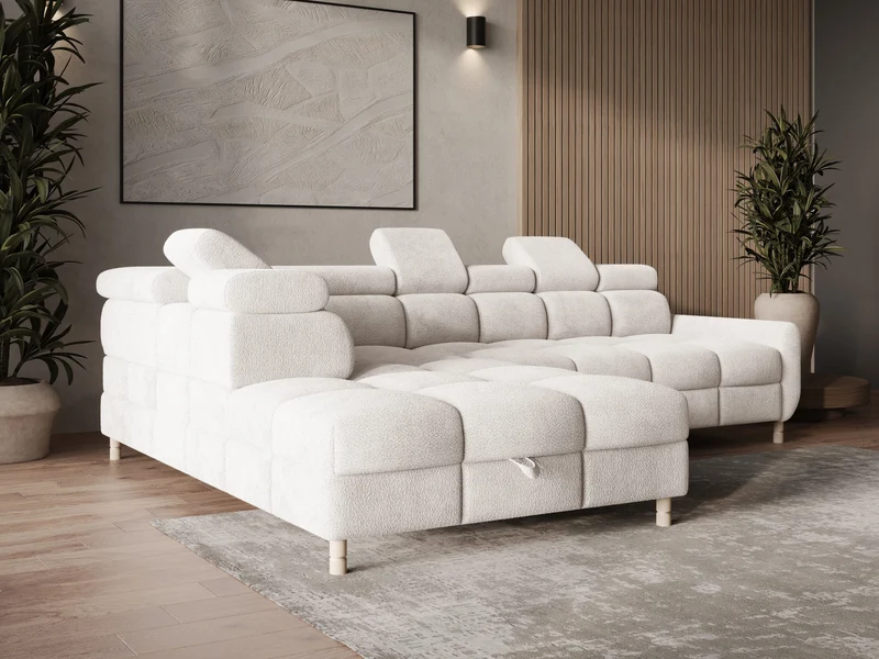 Ecksofa – Bun – Schlafsofa mit Bettkasten, Bouclé Arena, 276 × 209 cm