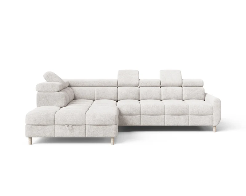 Ecksofa – Bun – Schlafsofa mit Bettkasten, Bouclé Arena, 276 × 209 cm