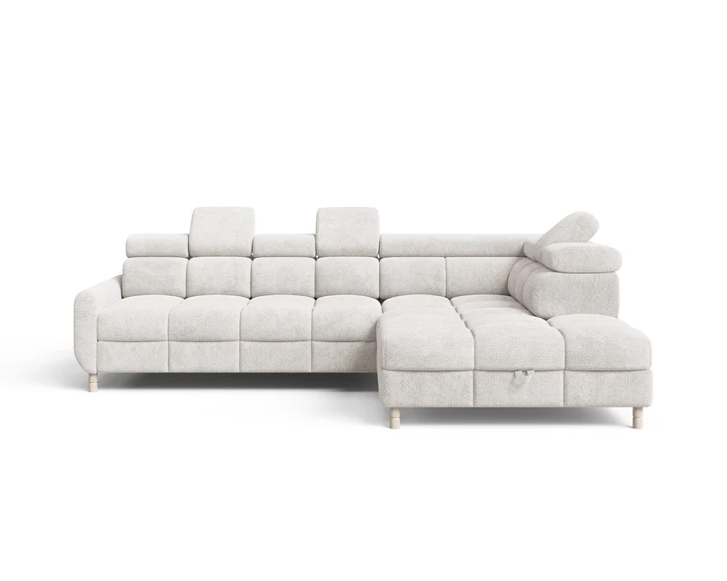 Ecksofa – Bun – Schlafsofa mit Bettkasten, Bouclé Arena, 276 × 209 cm