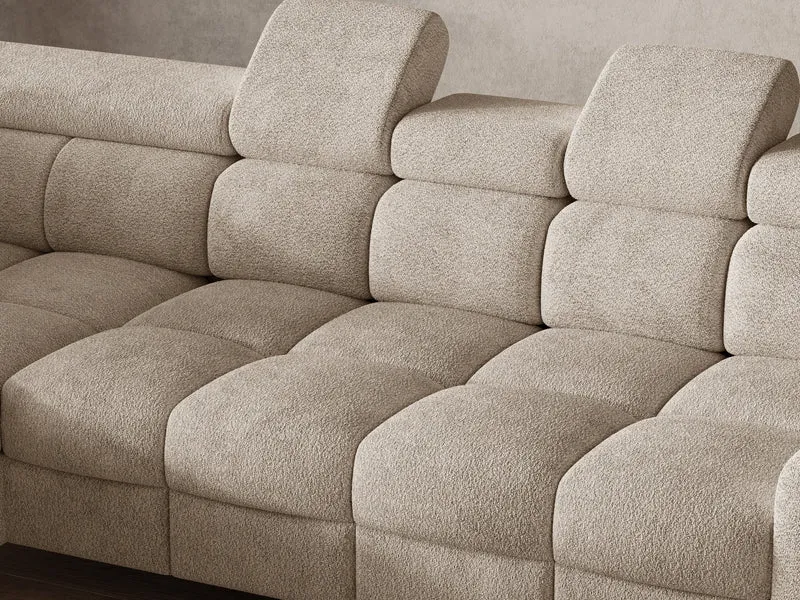 Ecksofa – Bun – Schlafsofa mit Bettkasten, Bouclé Arena, 276 × 209 cm