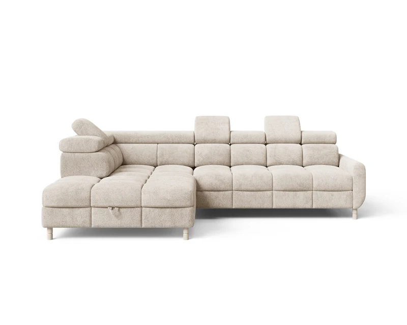 Ecksofa – Bun – Schlafsofa mit Bettkasten, Bouclé Arena, 276 × 209 cm