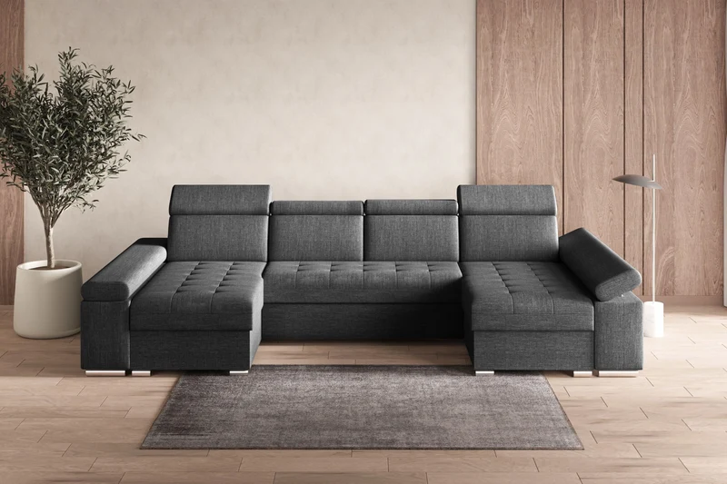 Ecksofa – Toronto U – Schlafsofa in U-Form mit Bettkasten & verstellbaren Kopfstützen