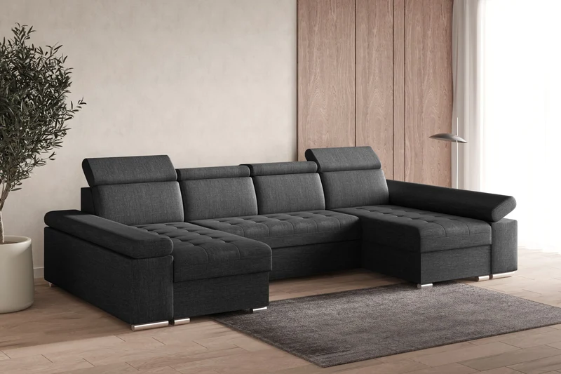 Ecksofa – Toronto U – Schlafsofa in U-Form mit Bettkasten & verstellbaren Kopfstützen
