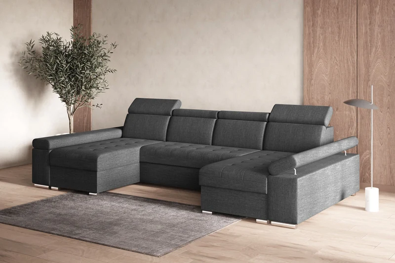 Ecksofa – Toronto U – Schlafsofa in U-Form mit Bettkasten & verstellbaren Kopfstützen