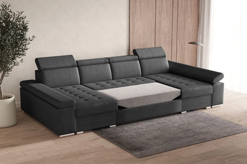 Ecksofa – Toronto U – Schlafsofa in U-Form mit Bettkasten & verstellbaren Kopfstützen
