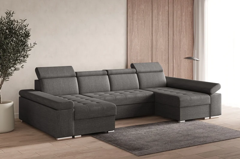 Ecksofa – Toronto U – Schlafsofa in U-Form mit Bettkasten & verstellbaren Kopfstützen