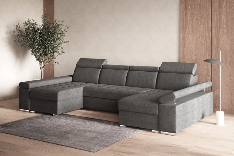 Ecksofa – Toronto U – Schlafsofa in U-Form mit Bettkasten & verstellbaren Kopfstützen