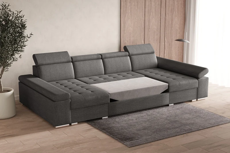 Ecksofa – Toronto U – Schlafsofa in U-Form mit Bettkasten & verstellbaren Kopfstützen