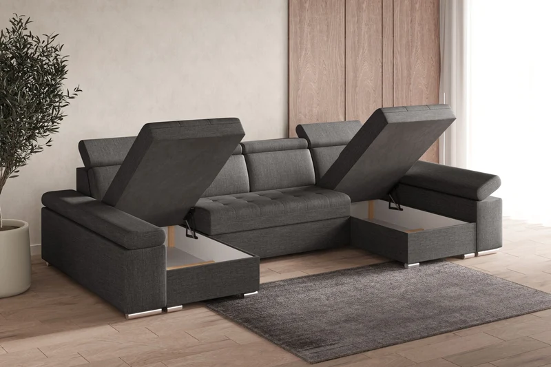 Ecksofa – Toronto U – Schlafsofa in U-Form mit Bettkasten & verstellbaren Kopfstützen
