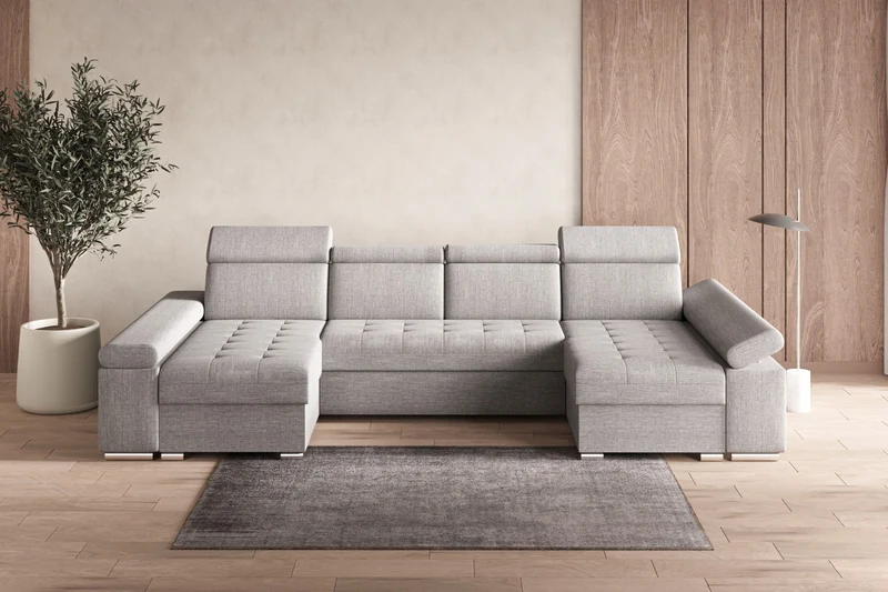 Ecksofa – Toronto U – Schlafsofa in U-Form mit Bettkasten & verstellbaren Kopfstützen