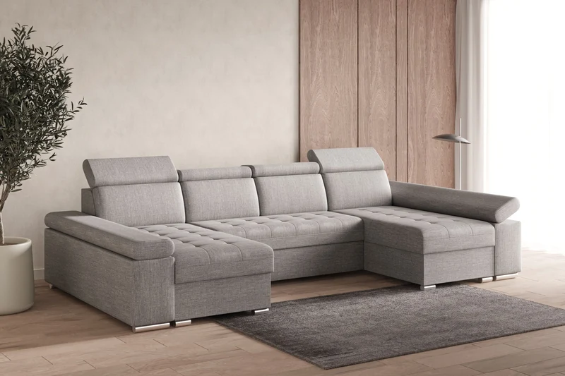Ecksofa – Toronto U – Schlafsofa in U-Form mit Bettkasten & verstellbaren Kopfstützen