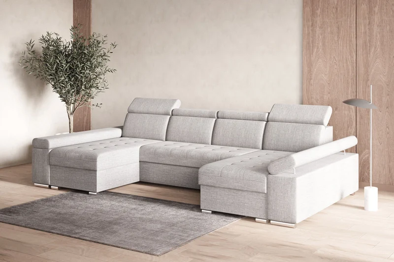 Ecksofa – Toronto U – Schlafsofa in U-Form mit Bettkasten & verstellbaren Kopfstützen