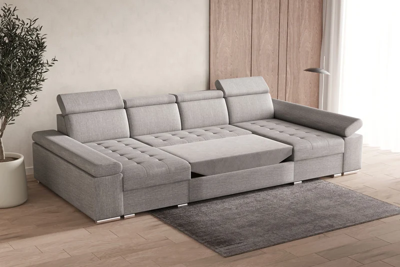 Ecksofa – Toronto U – Schlafsofa in U-Form mit Bettkasten & verstellbaren Kopfstützen