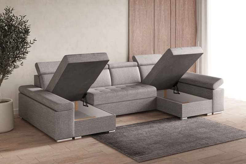Ecksofa – Toronto U – Schlafsofa in U-Form mit Bettkasten & verstellbaren Kopfstützen