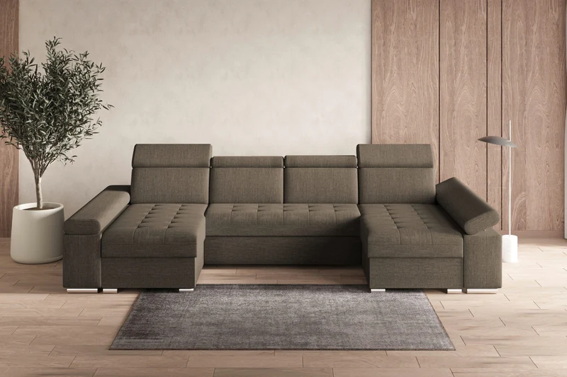 Ecksofa – Toronto U – Schlafsofa in U-Form mit Bettkasten & verstellbaren Kopfstützen