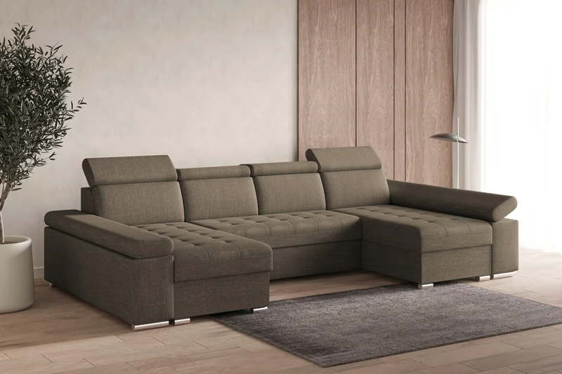 Ecksofa – Toronto U – Schlafsofa in U-Form mit Bettkasten & verstellbaren Kopfstützen