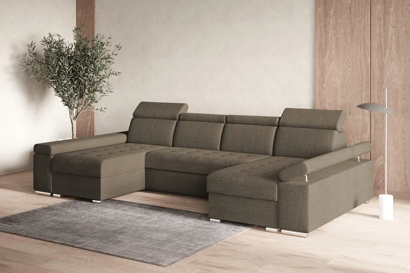 Ecksofa – Toronto U – Schlafsofa in U-Form mit Bettkasten & verstellbaren Kopfstützen
