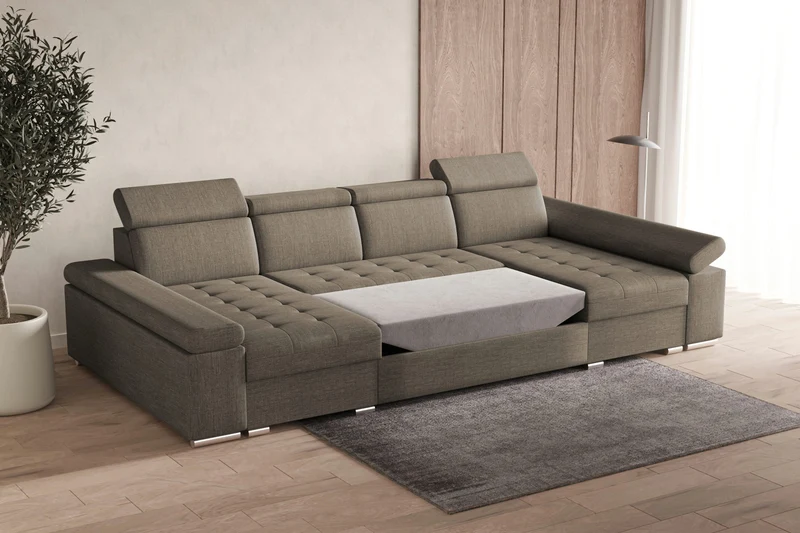 Ecksofa – Toronto U – Schlafsofa in U-Form mit Bettkasten & verstellbaren Kopfstützen