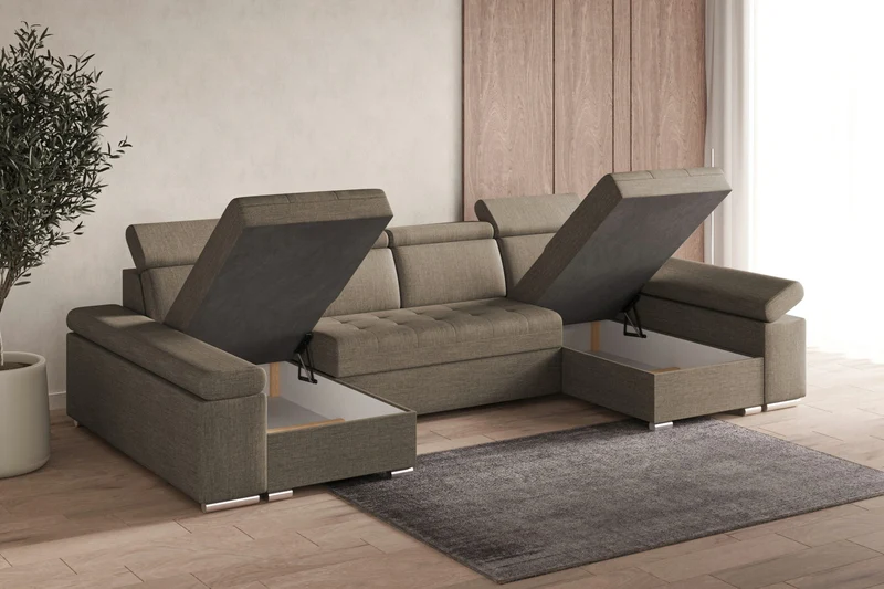Ecksofa – Toronto U – Schlafsofa in U-Form mit Bettkasten & verstellbaren Kopfstützen