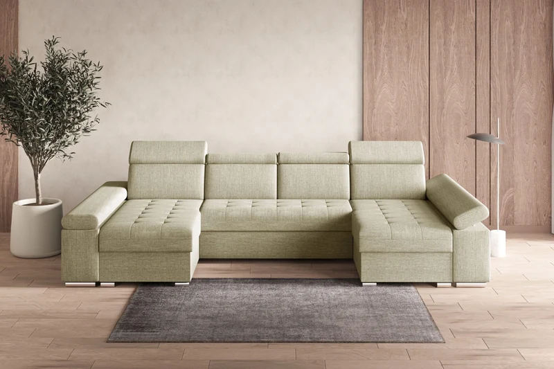 Ecksofa – Toronto U – Schlafsofa in U-Form mit Bettkasten & verstellbaren Kopfstützen