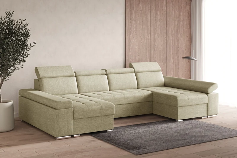 Ecksofa – Toronto U – Schlafsofa in U-Form mit Bettkasten & verstellbaren Kopfstützen