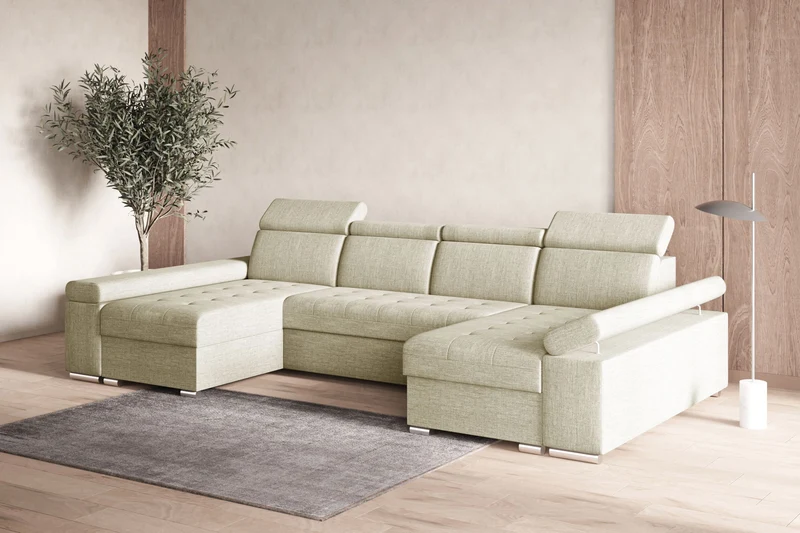 Ecksofa – Toronto U – Schlafsofa in U-Form mit Bettkasten & verstellbaren Kopfstützen