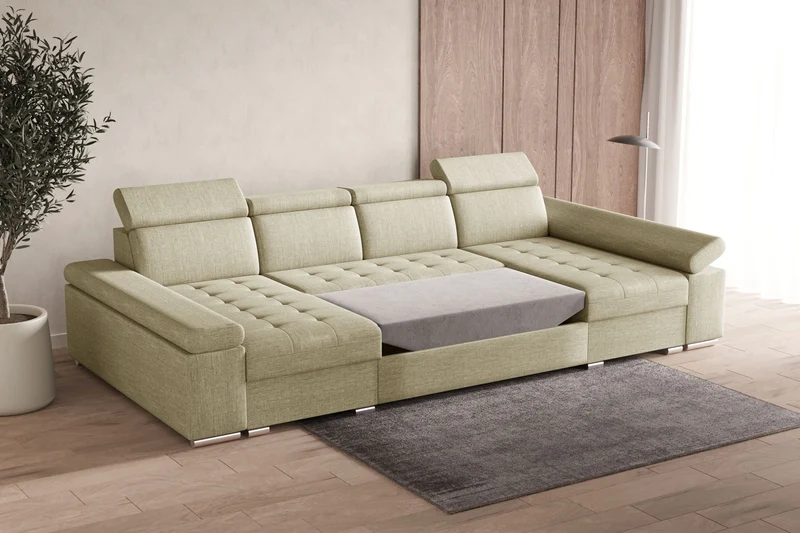 Ecksofa – Toronto U – Schlafsofa in U-Form mit Bettkasten & verstellbaren Kopfstützen