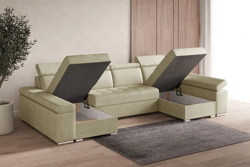 Ecksofa – Toronto U – Schlafsofa in U-Form mit Bettkasten & verstellbaren Kopfstützen