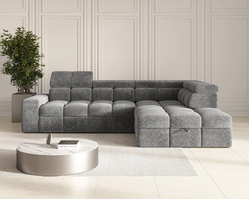 Ecksofa – Bianco – Schlafsofa mit Bettkasten & verstellbaren Kopfstützen