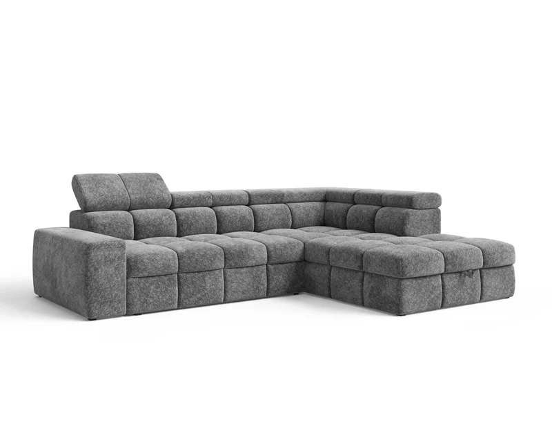 Ecksofa – Bianco – Schlafsofa mit Bettkasten & verstellbaren Kopfstützen