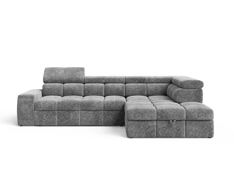 Ecksofa – Bianco – Schlafsofa mit Bettkasten & verstellbaren Kopfstützen