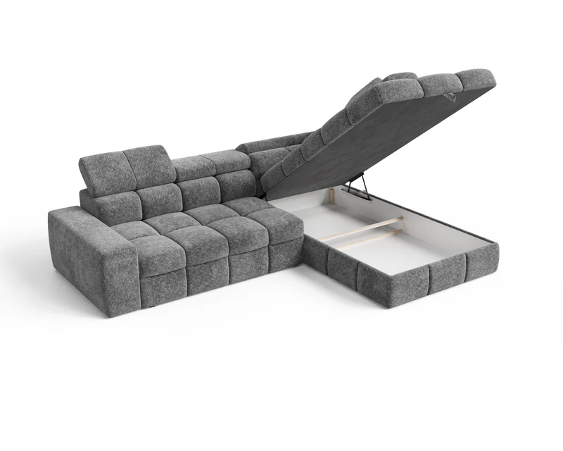 Ecksofa – Bianco – Schlafsofa mit Bettkasten & verstellbaren Kopfstützen