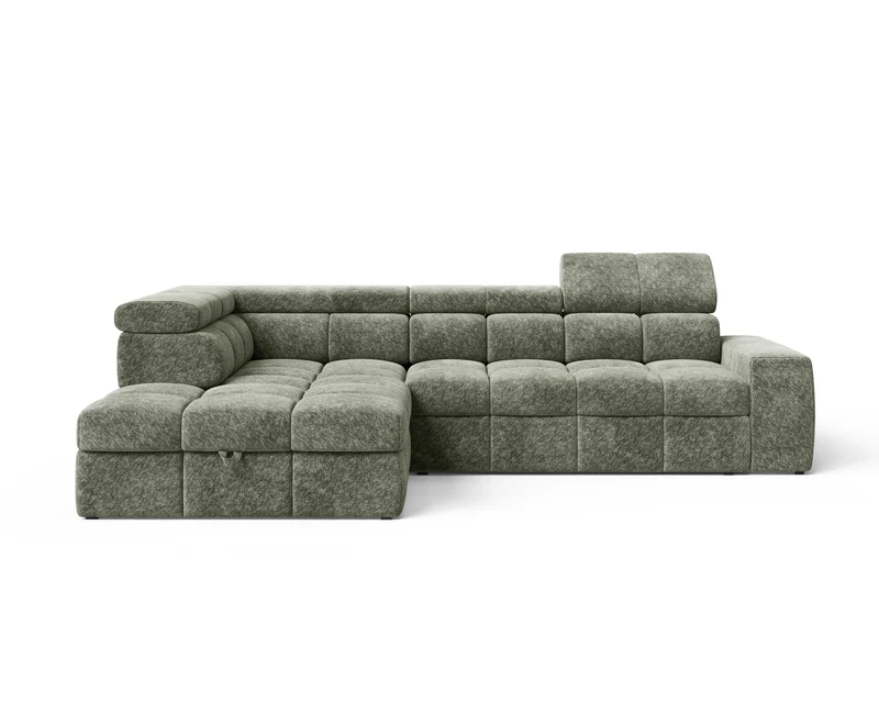 Ecksofa – Bianco – Schlafsofa mit Bettkasten & verstellbaren Kopfstützen