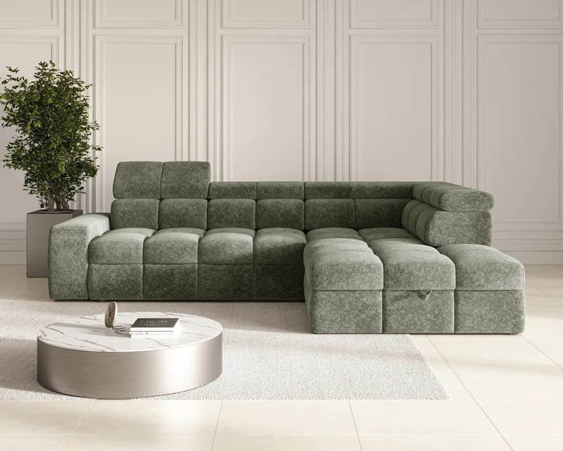 Ecksofa – Bianco – Schlafsofa mit Bettkasten & verstellbaren Kopfstützen