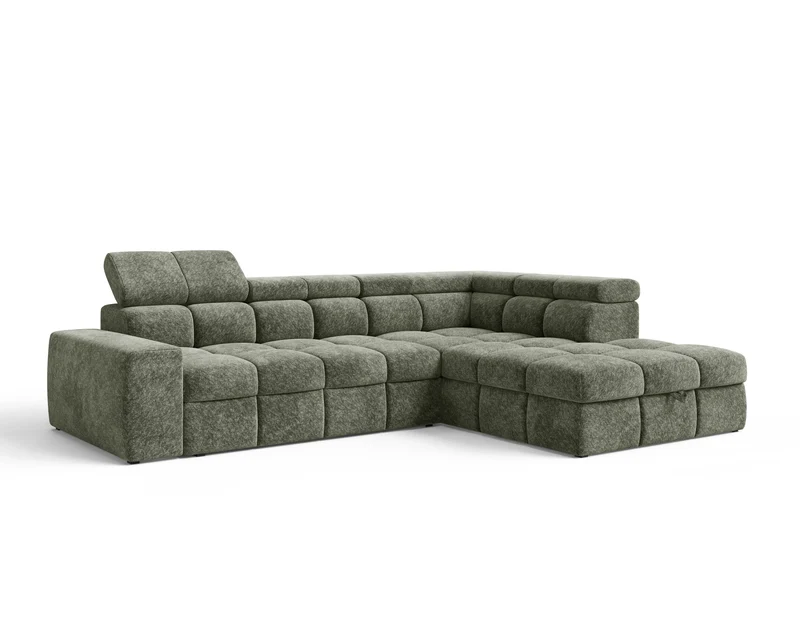 Ecksofa – Bianco – Schlafsofa mit Bettkasten & verstellbaren Kopfstützen