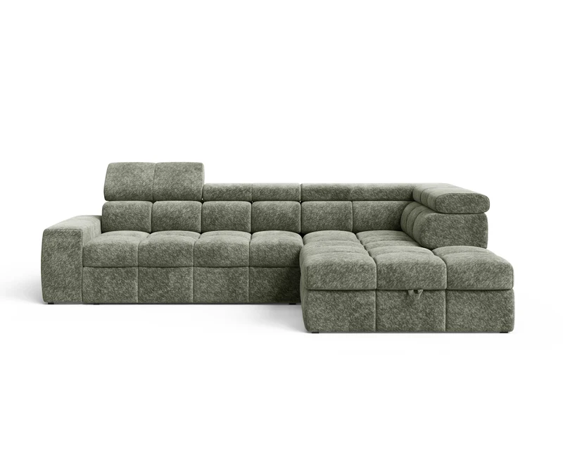 Ecksofa – Bianco – Schlafsofa mit Bettkasten & verstellbaren Kopfstützen