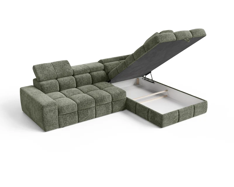 Ecksofa – Bianco – Schlafsofa mit Bettkasten & verstellbaren Kopfstützen