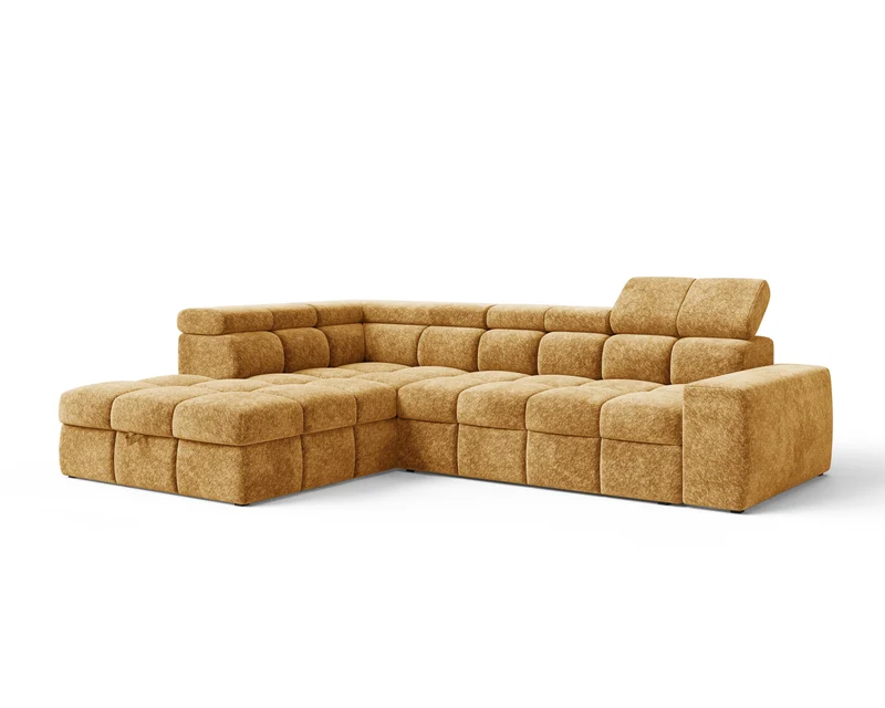 Ecksofa – Bianco – Schlafsofa mit Bettkasten & verstellbaren Kopfstützen