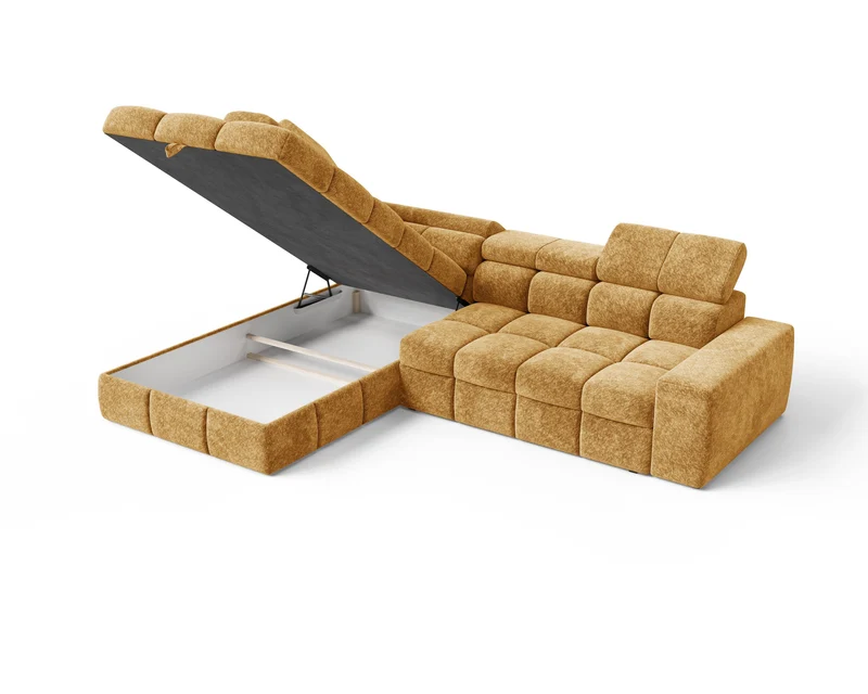 Ecksofa – Bianco – Schlafsofa mit Bettkasten & verstellbaren Kopfstützen