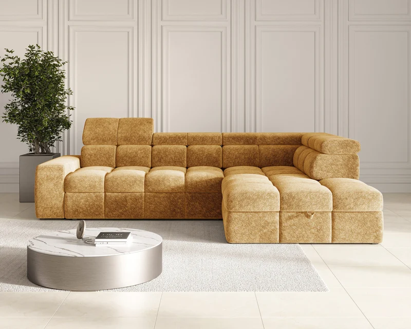 Ecksofa – Bianco – Schlafsofa mit Bettkasten & verstellbaren Kopfstützen