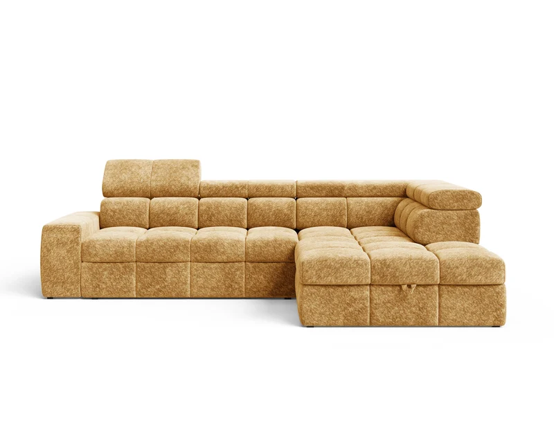 Ecksofa – Bianco – Schlafsofa mit Bettkasten & verstellbaren Kopfstützen