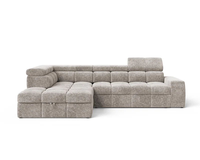 Ecksofa – Bianco – Schlafsofa mit Bettkasten & verstellbaren Kopfstützen