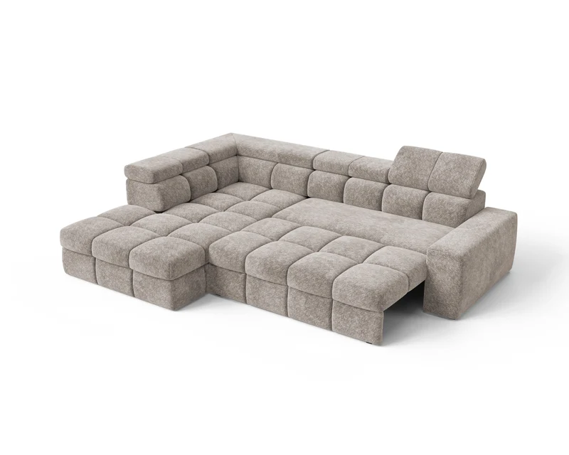 Ecksofa – Bianco – Schlafsofa mit Bettkasten & verstellbaren Kopfstützen